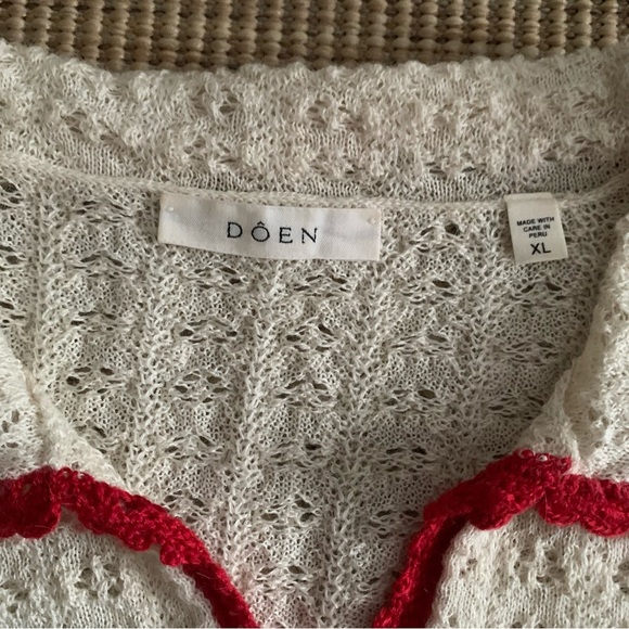 Doen Gloriana Alpaca Silk Collar Crochet Knit Button Sweater Top Moonstone Red - Picture 11 of 14